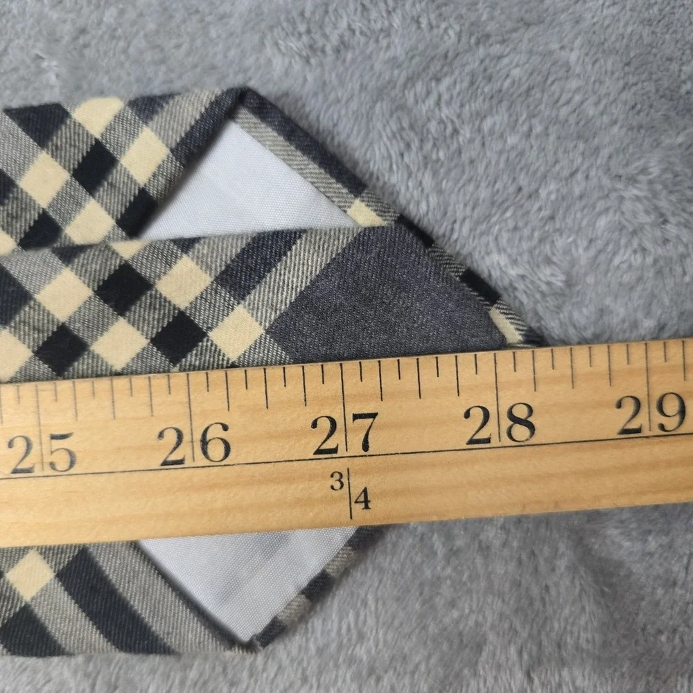 Vintage Polo Ralph Lauren Tie Gray Plaid Cotton Black Pony Logo Made in USA